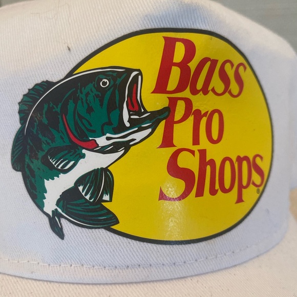 Bass Pro Shops White Fishing Hat / White w Front Fish Screen-print / OSFM - Picture 6 of 9